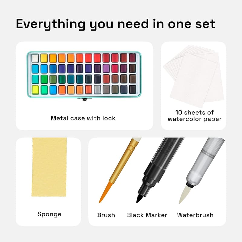 Portable Watercolor Paint Set with Metallic & Fluorescent Colors