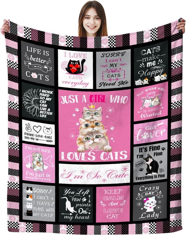 Cat Throw Blanket for Girls & Women - Soft Flannel, 50