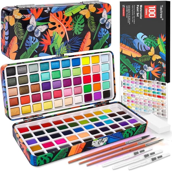 100-Color Watercolor Paint Set with Brushes for Artists