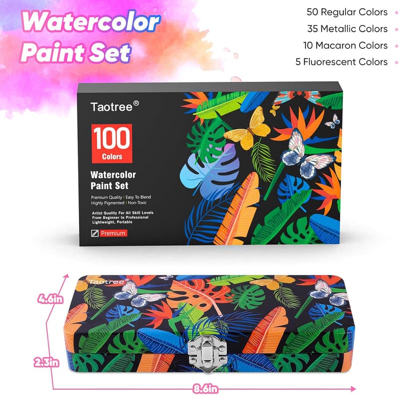 100-Color Watercolor Paint Set with Brushes for Artists