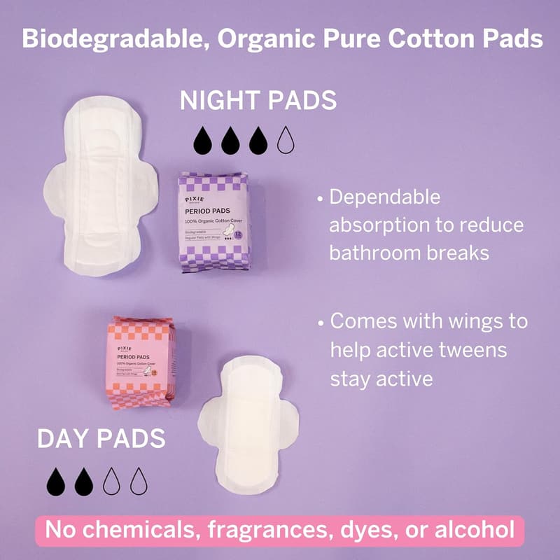 Organic First Period Kit for Girls 9-12 - Biodegradable Pads