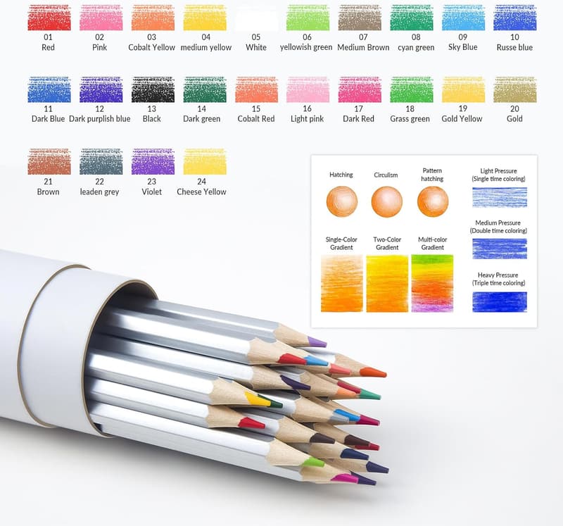 Colored Pencil Set - 24 Soft Core Pencils for Adults & Teens