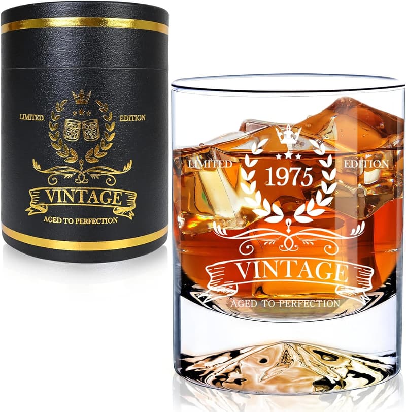 50th Birthday Vintage Whiskey Glass Gift for Him