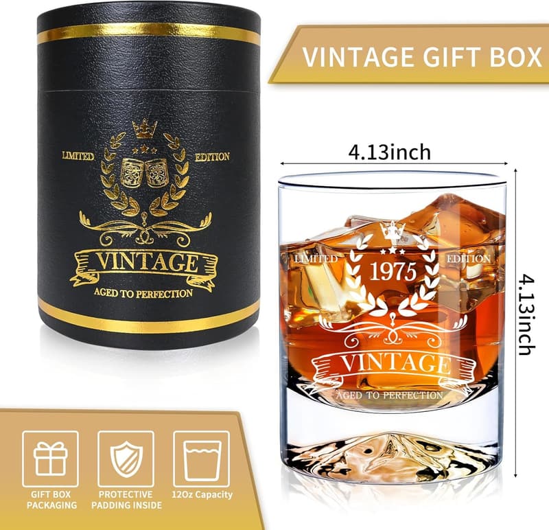 50th Birthday Vintage Whiskey Glass Gift for Him