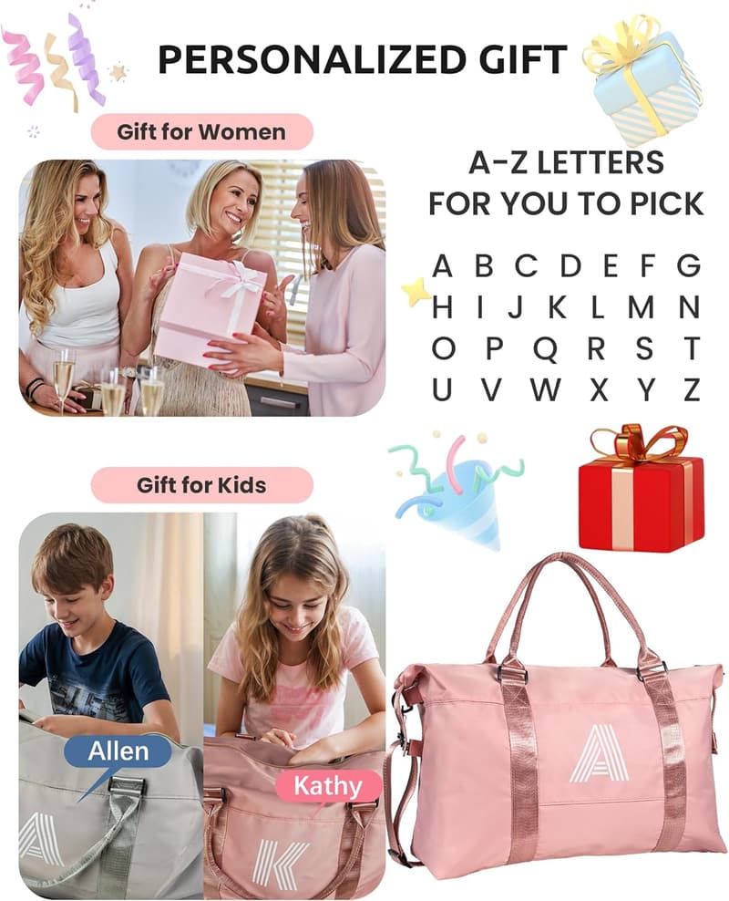 Monogram Initial Travel Duffel Bag for Girls, Age 8-16