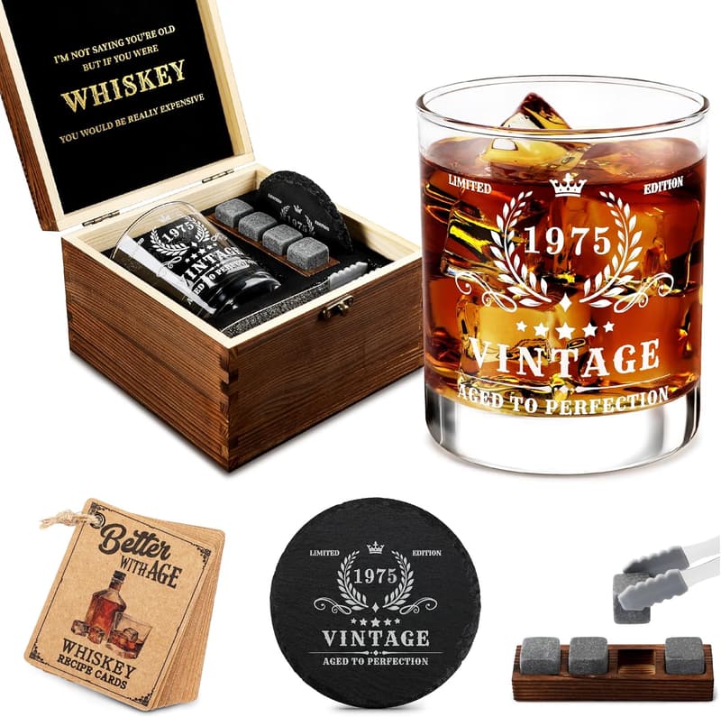 50th Birthday Vintage Whiskey Glass Set for Him