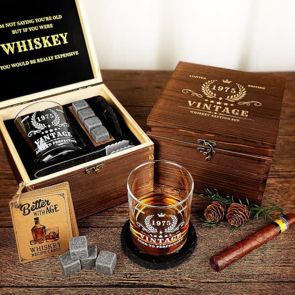 50th Birthday Vintage Whiskey Glass Set for Him
