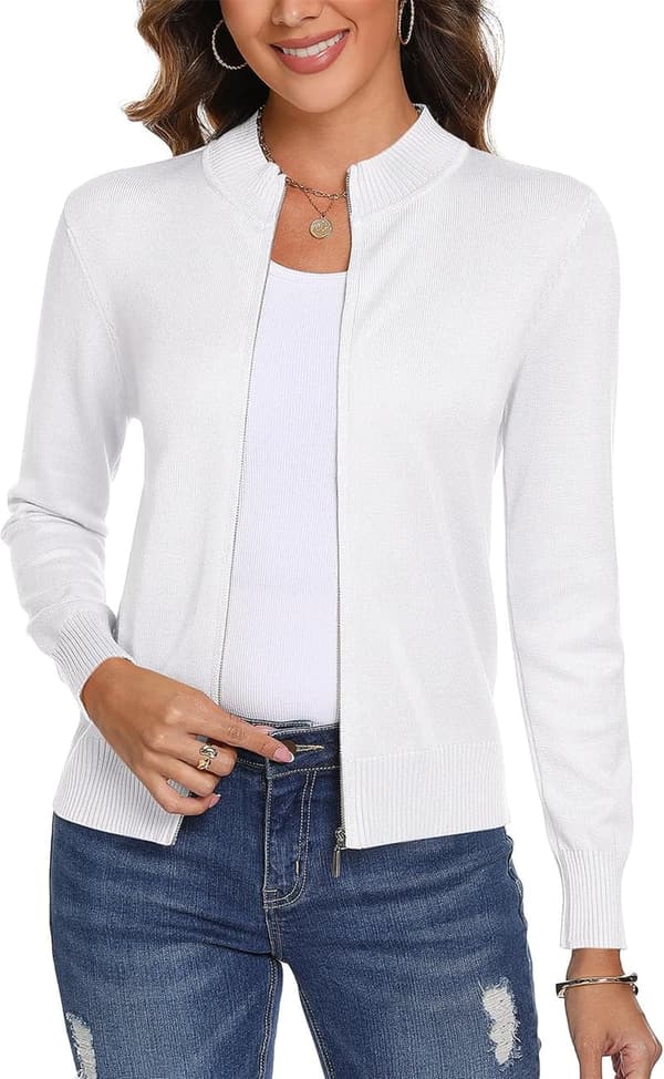 Lightweight Women's Long Sleeve Zip-Up Sweater Cardigan