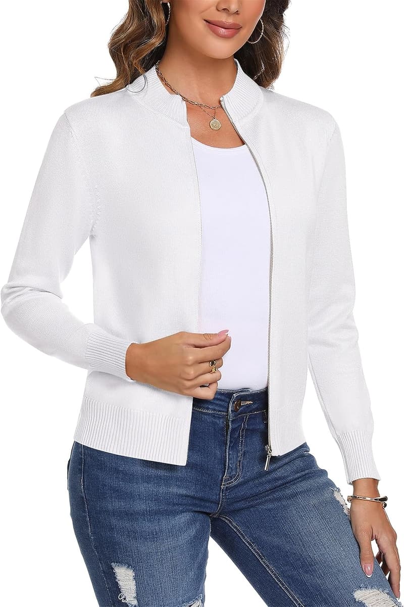 Lightweight Women's Long Sleeve Zip-Up Sweater Cardigan