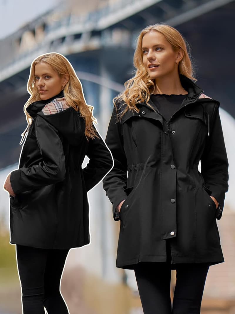 Women's Long Hooded Rain Jacket - Outdoor Windbreaker