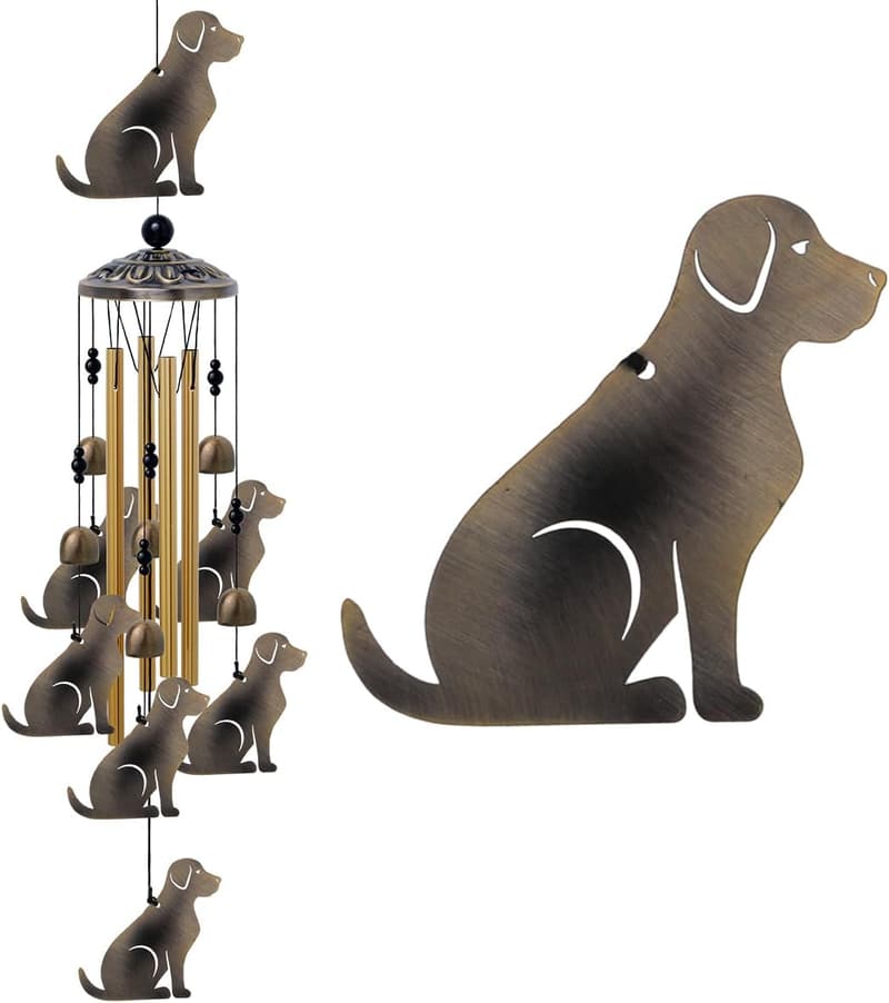 Bronze Dog Wind Chimes - 4 Tubes Garden Decor for Mom
