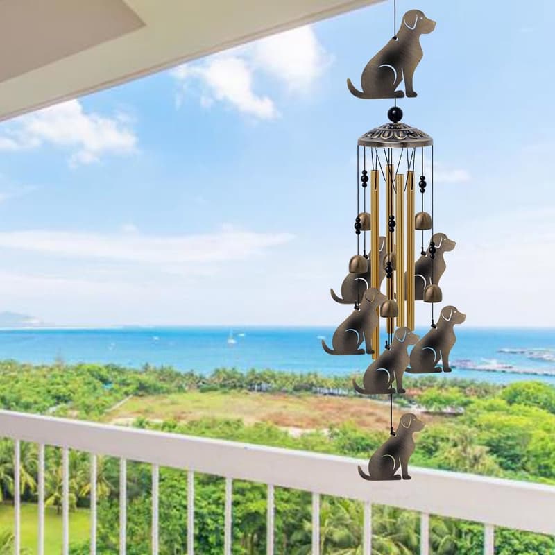 Bronze Dog Wind Chimes - 4 Tubes Garden Decor for Mom