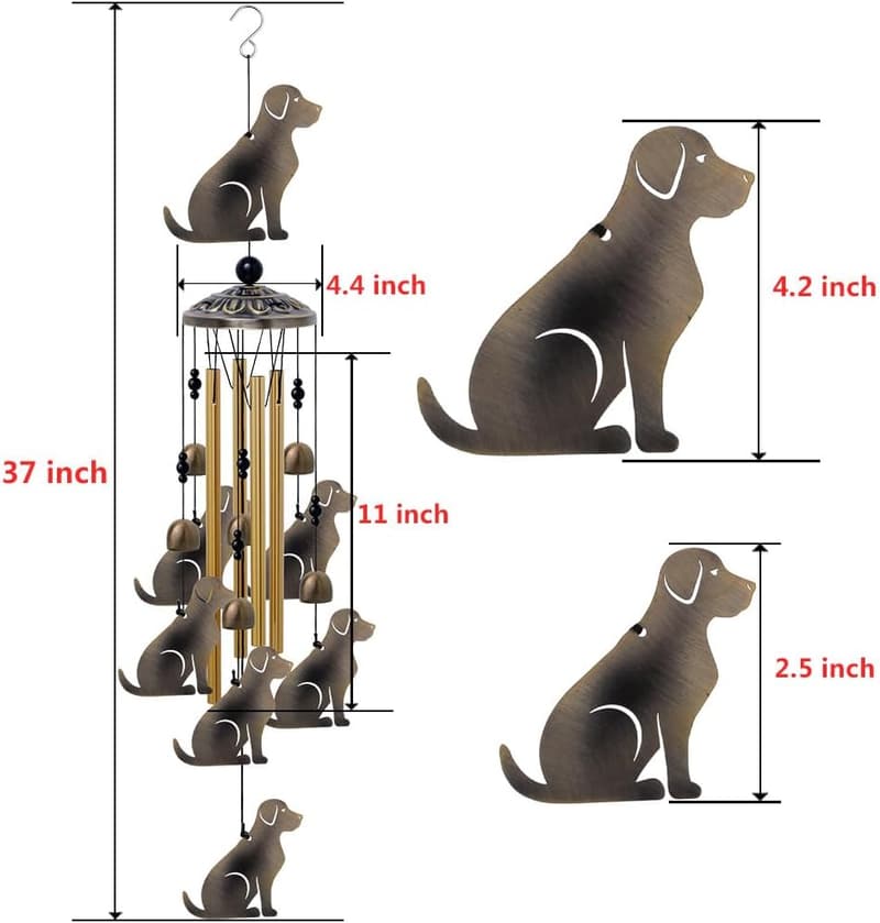 Bronze Dog Wind Chimes - 4 Tubes Garden Decor for Mom