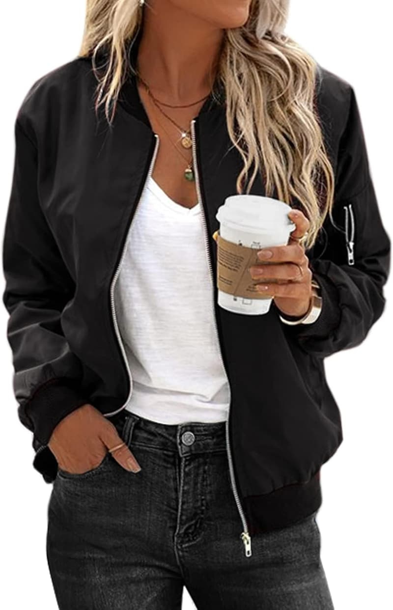 Casual Women's Zip-Up Bomber Jacket with Pockets