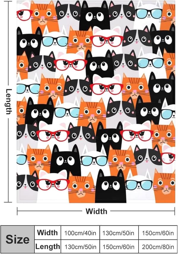Kawaii Cat Pattern Flannel Throw Blanket for Cat Lovers