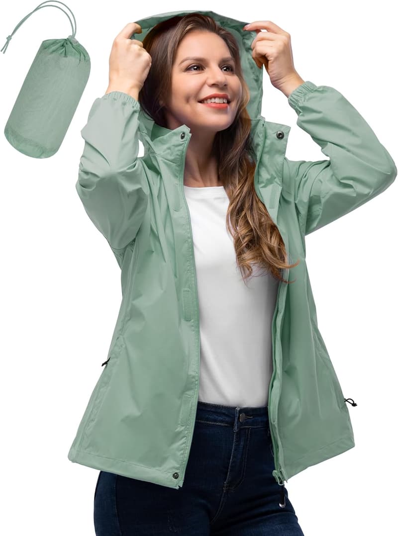 Women's Lightweight Waterproof Packable Rain Jacket for Outdoor Use