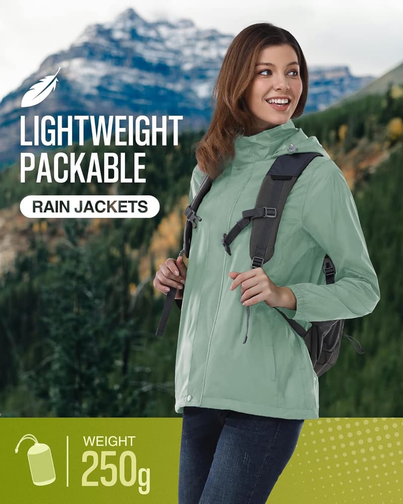 Women's Lightweight Waterproof Packable Rain Jacket for Outdoor Use