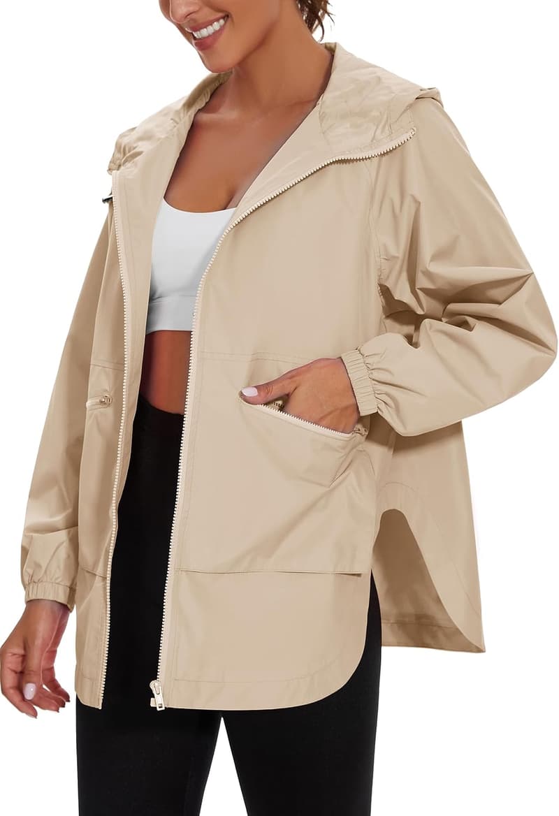 Lightweight Waterproof Hooded Rain Jacket for Women