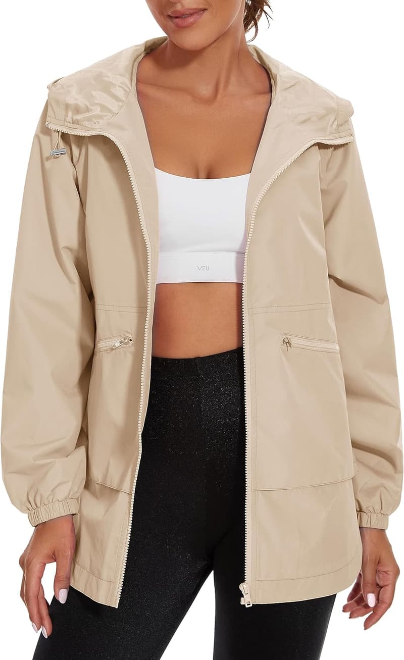 Lightweight Waterproof Hooded Rain Jacket for Women