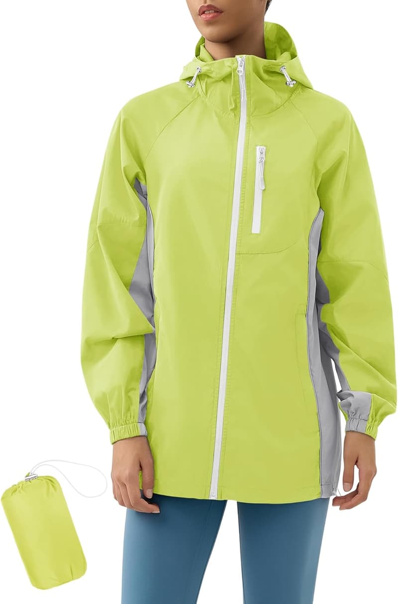 Lightweight Hooded Water-Resistant Rain Jacket for Active Wear