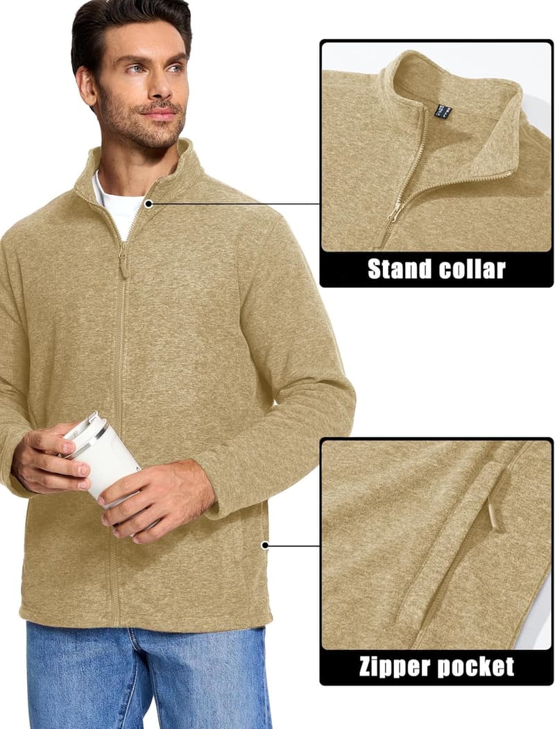 Men's Lightweight Fleece Zip Jacket with Windproof Design