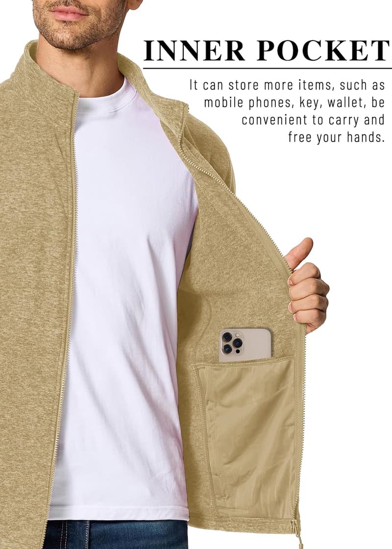 Men's Lightweight Fleece Zip Jacket with Windproof Design