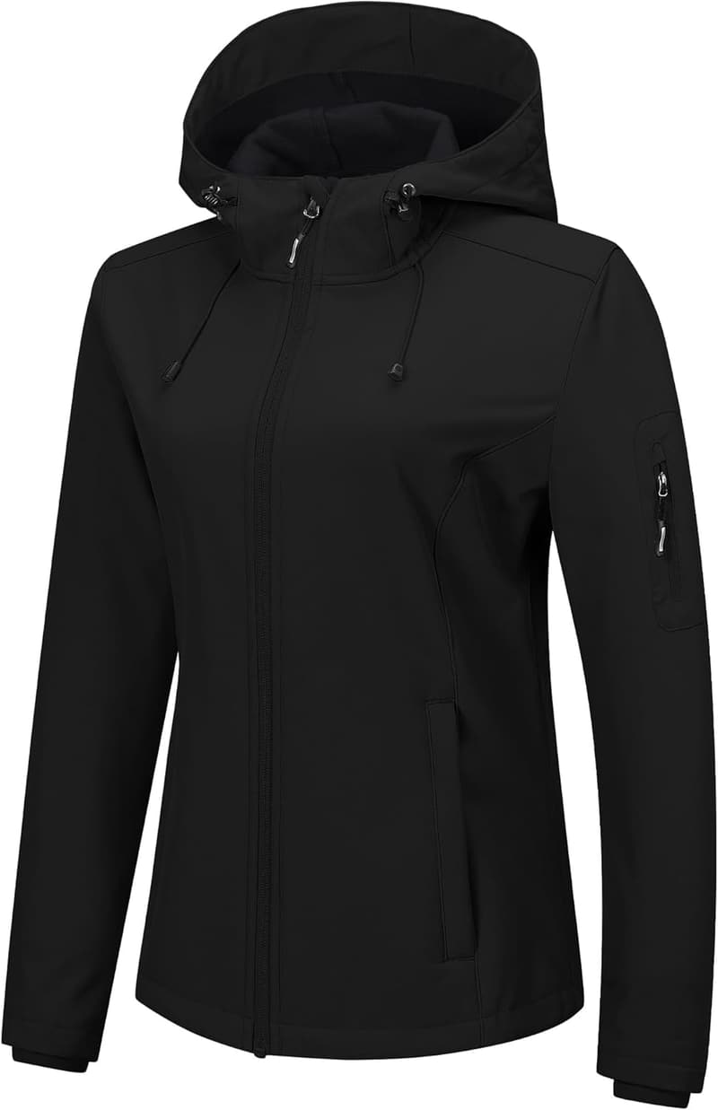 Women's Waterproof Softshell Jacket - Lightweight Hooded Windbreaker