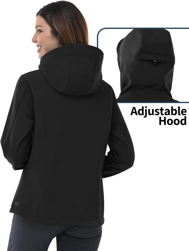 Women's Waterproof Softshell Jacket - Lightweight Hooded Windbreaker