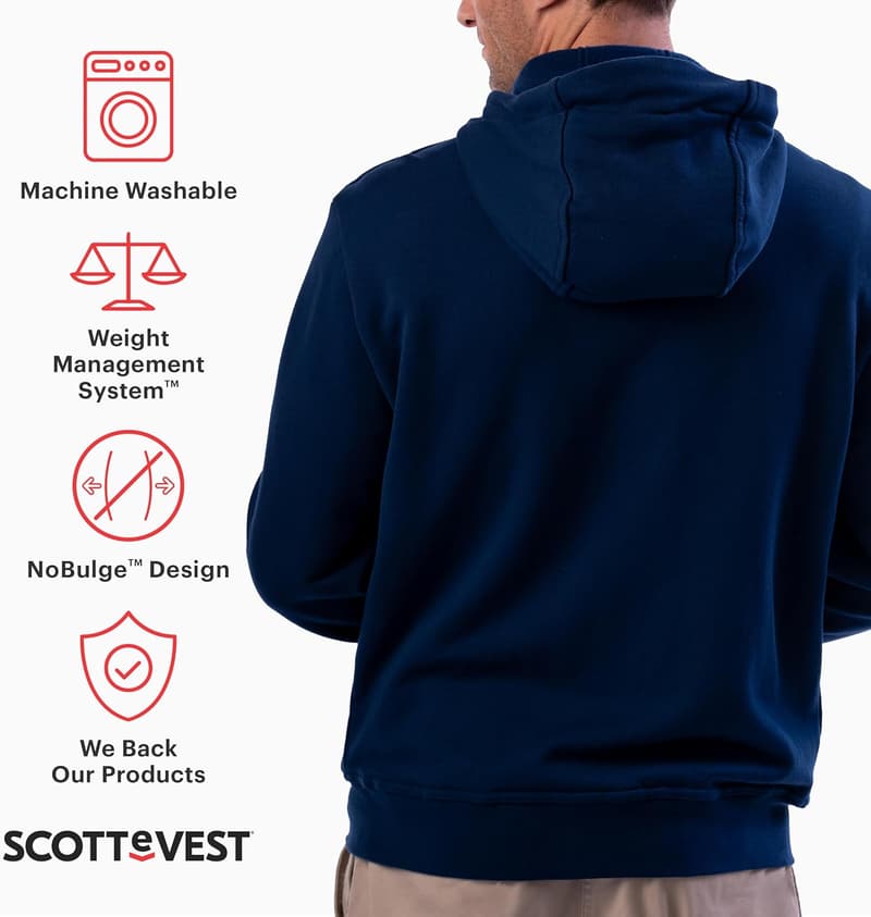 Men's Lightweight Zip-Up Hoodie with 21 Hidden Pockets