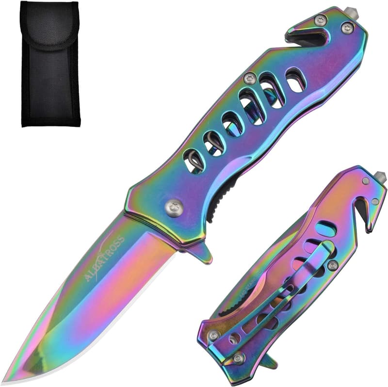 Tactical Folding Pocket Knife with Spring Assist & Glass Breaker