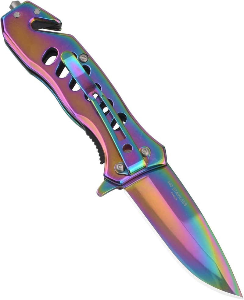 Tactical Folding Pocket Knife with Spring Assist & Glass Breaker