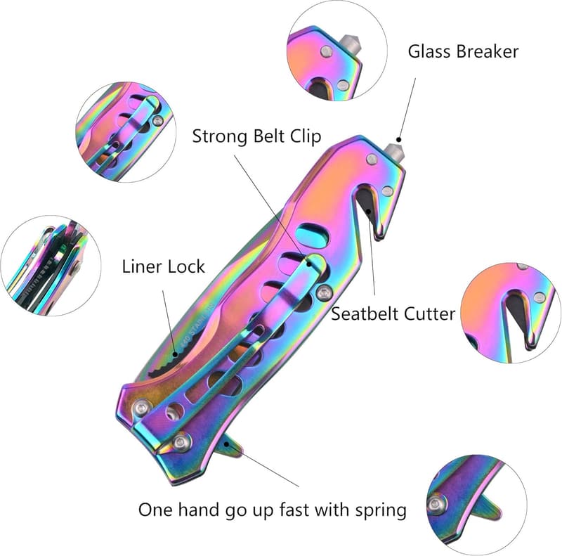 Tactical Folding Pocket Knife with Spring Assist & Glass Breaker