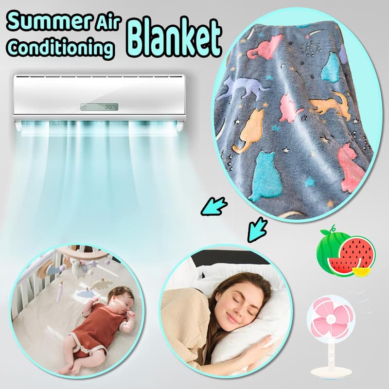 Glow in the Dark Cat Throw Blanket with Storage Bag, 50