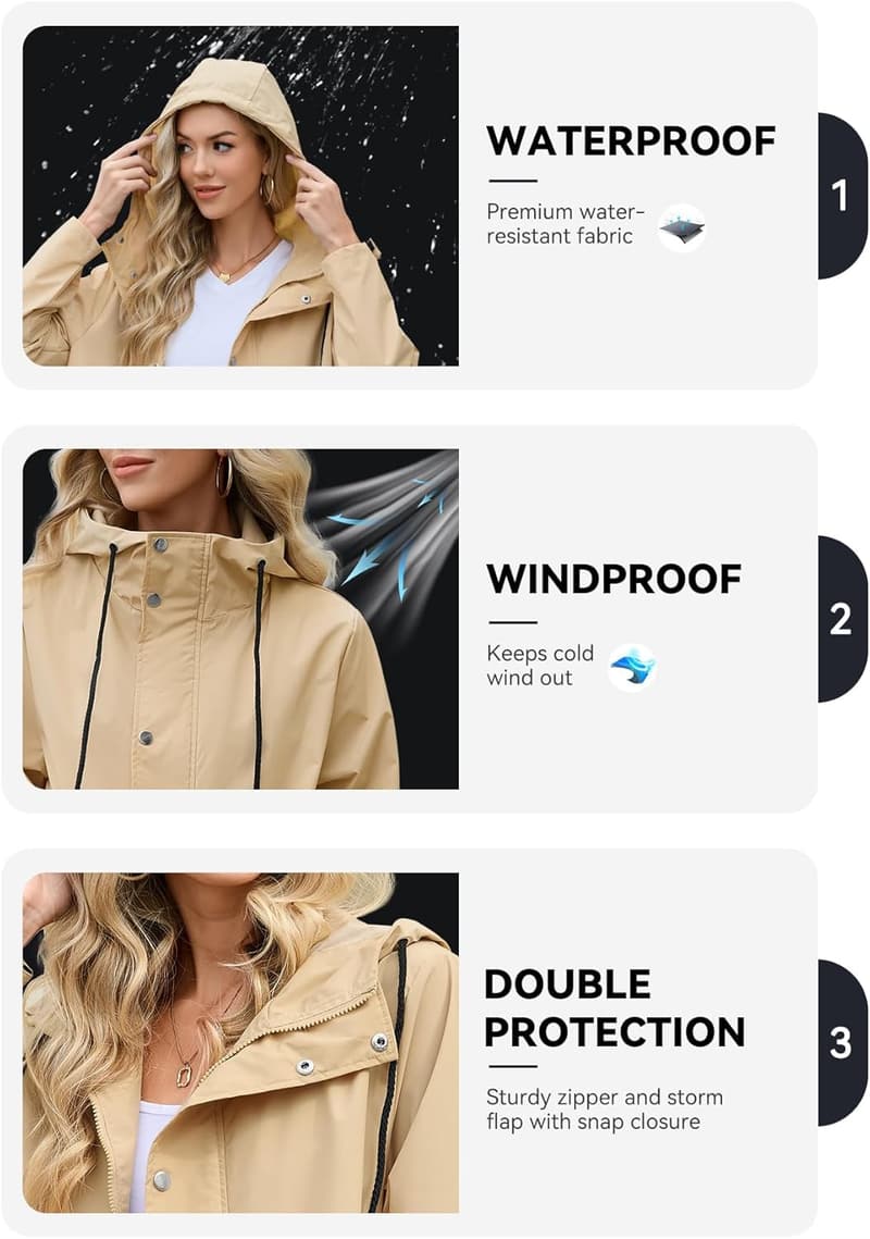 Women's Lightweight Packable Hooded Raincoat