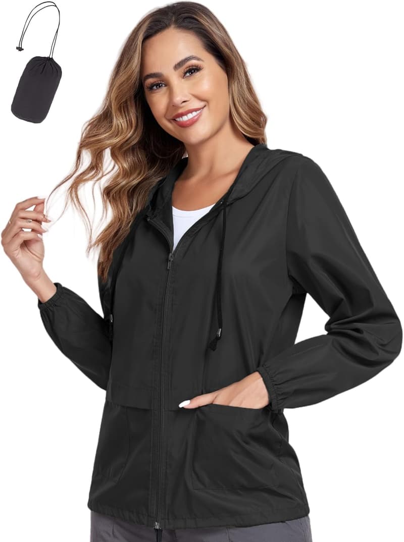 Lightweight Waterproof Packable Hooded Raincoat for Women