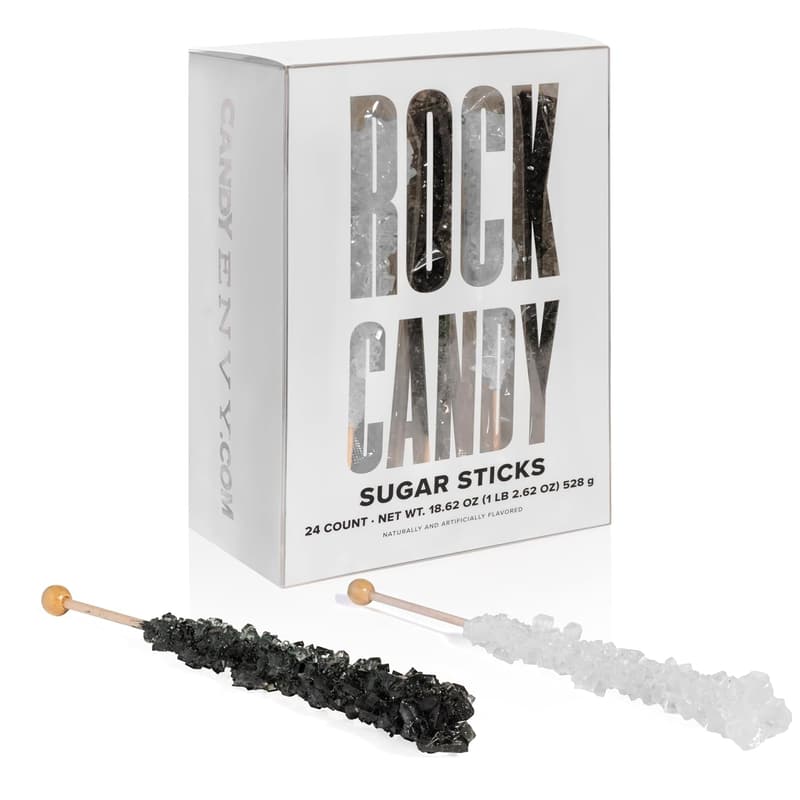 Individually Wrapped Black and White Rock Candy Sticks - 24 Count