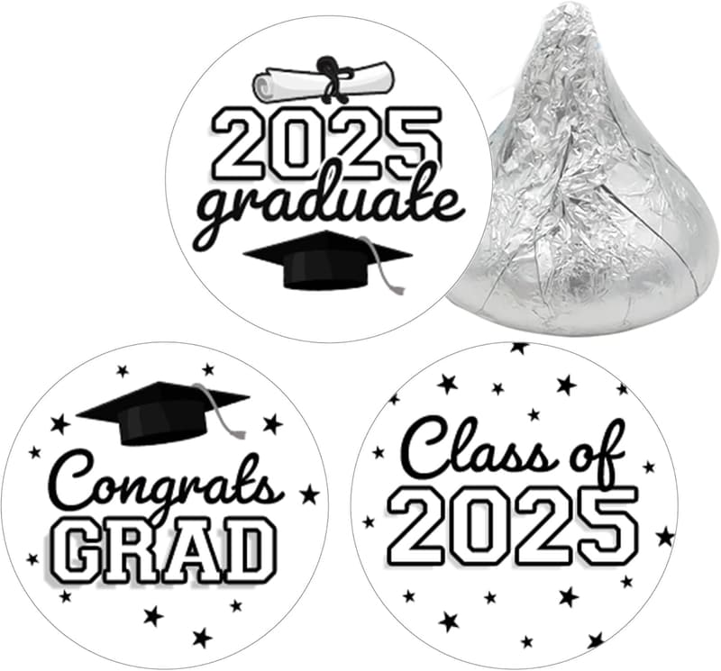 Graduation Candy Stickers - Black & White Class of 2025, 180 Labels
