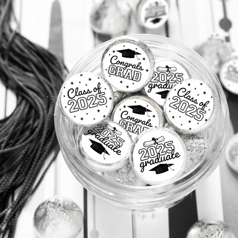Graduation Candy Stickers - Black & White Class of 2025, 180 Labels