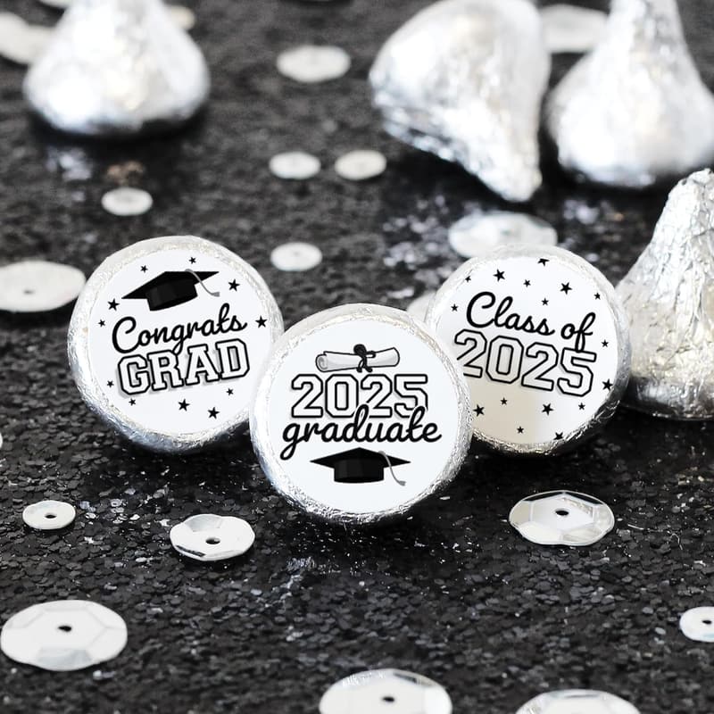 Graduation Candy Stickers - Black & White Class of 2025, 180 Labels
