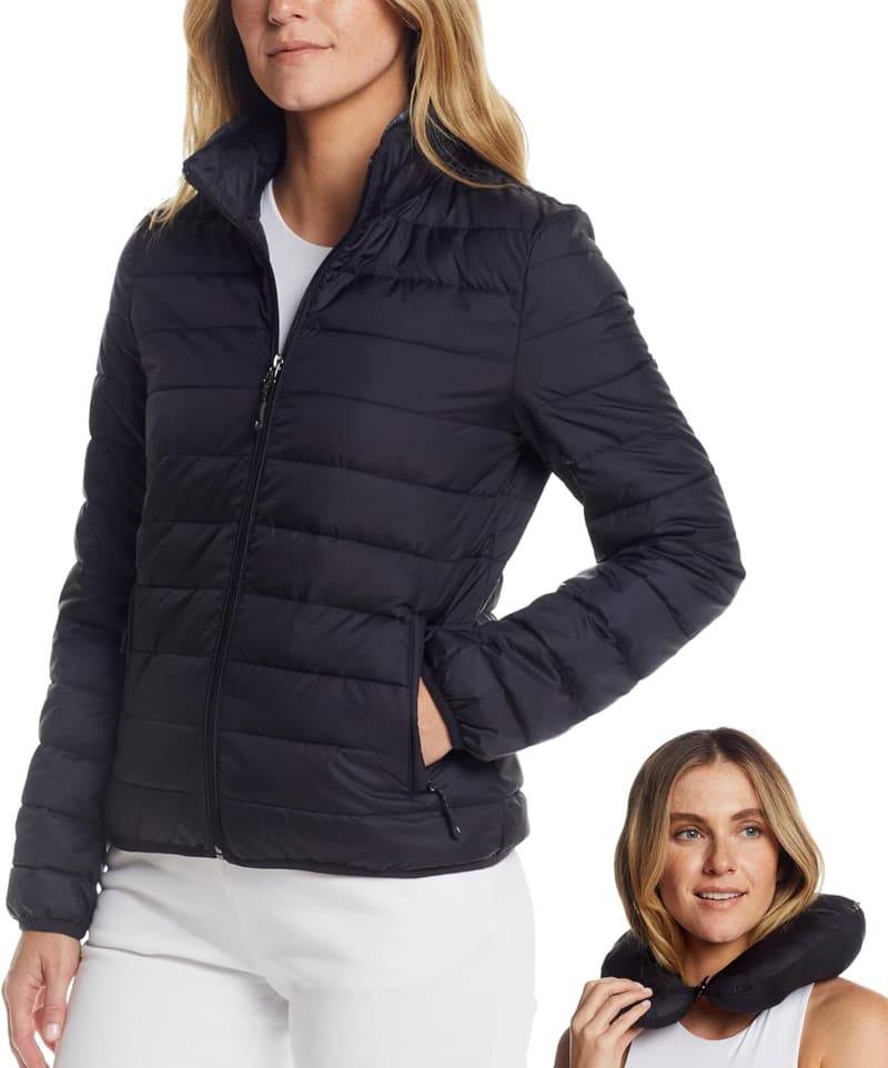 Packable Down Puffer Jacket for Women - Weatherproof Travel Wear