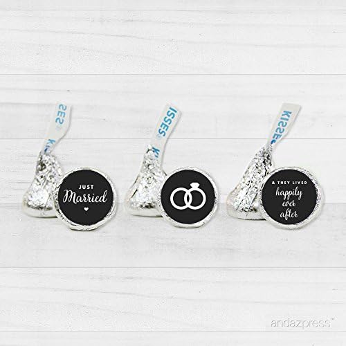 Just Married Chocolate Drop Labels, Black, 216-Pack