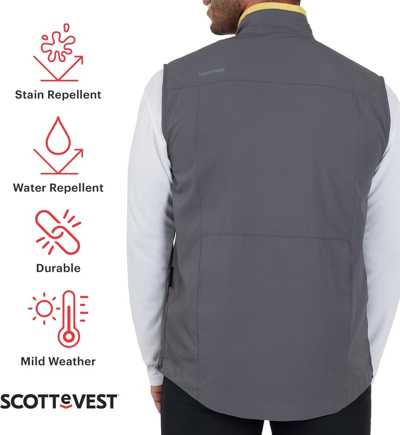 Men's Travel Vest - Water-Repellent with 26 Hidden Pockets
