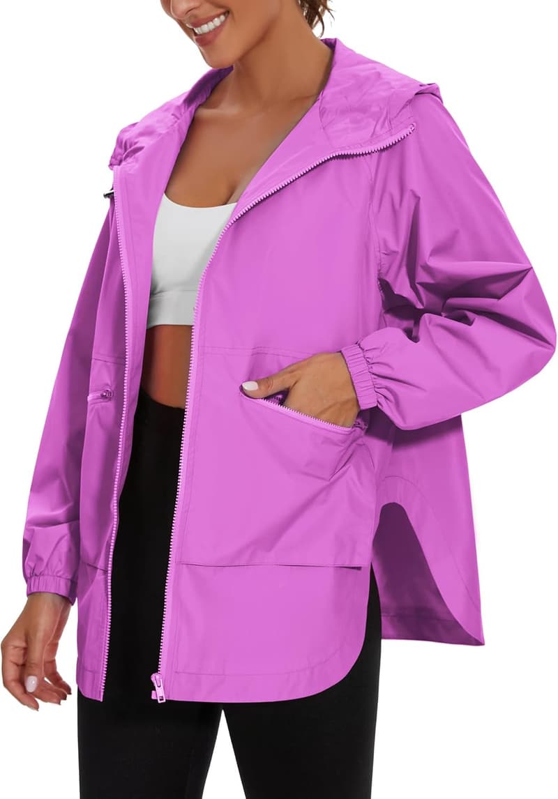 Lightweight Waterproof Hooded Rain Jacket for Women