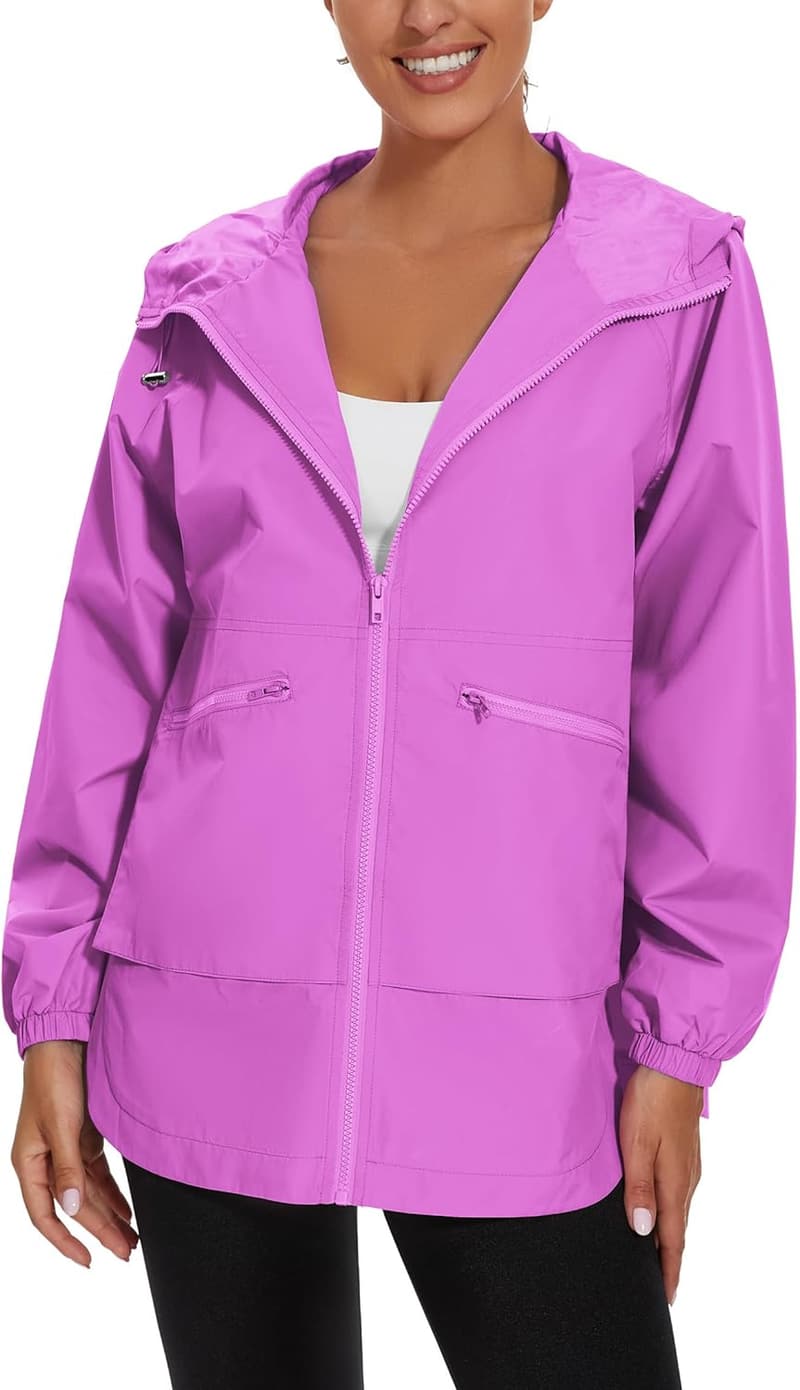 Lightweight Waterproof Hooded Rain Jacket for Women