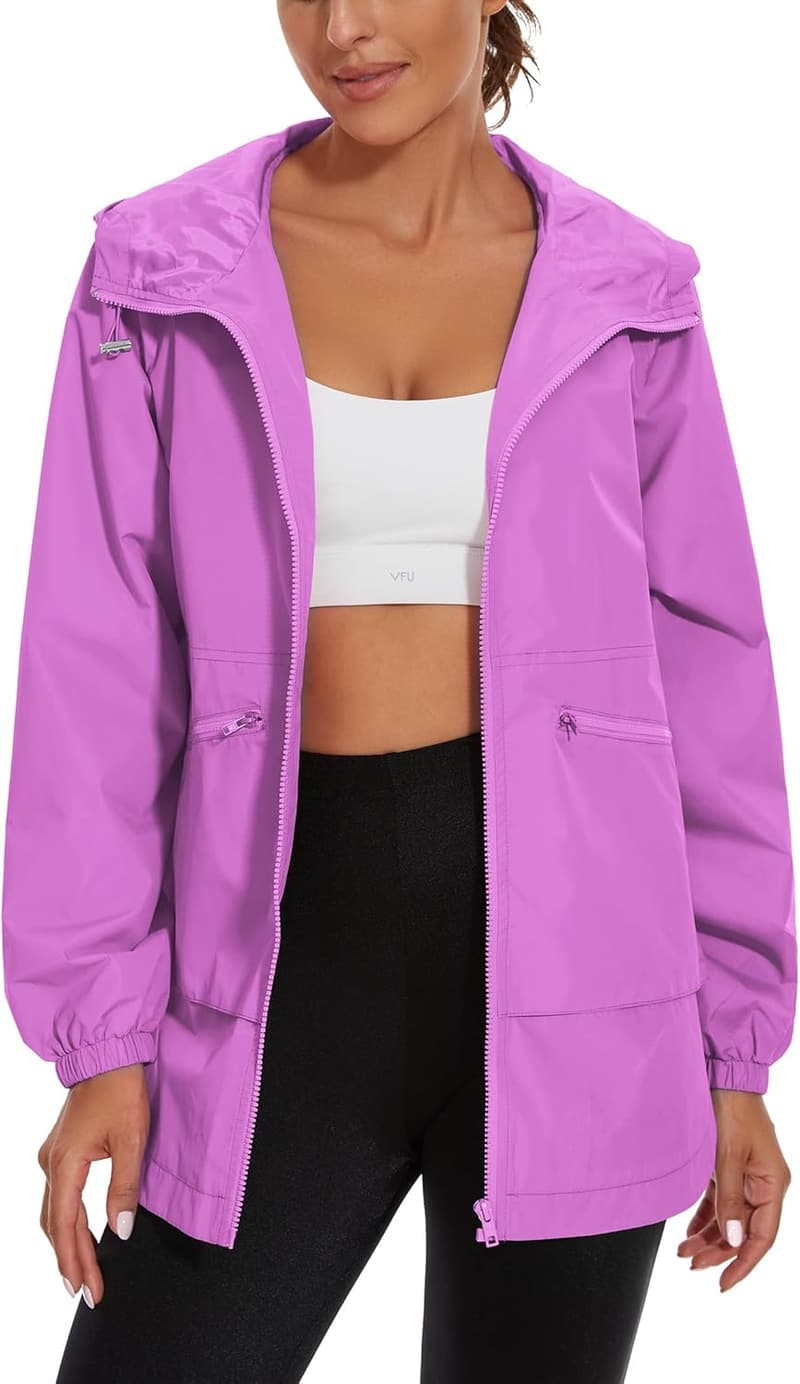 Lightweight Waterproof Hooded Rain Jacket for Women