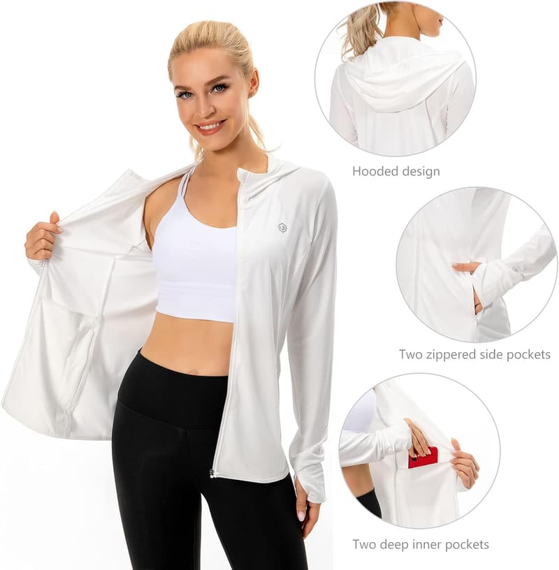 Women's UPF 50+ Full Zip Hoodie Jacket with Pockets