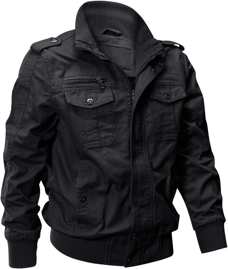 Men's Lightweight Military Windbreaker Jacket with Multi Pockets