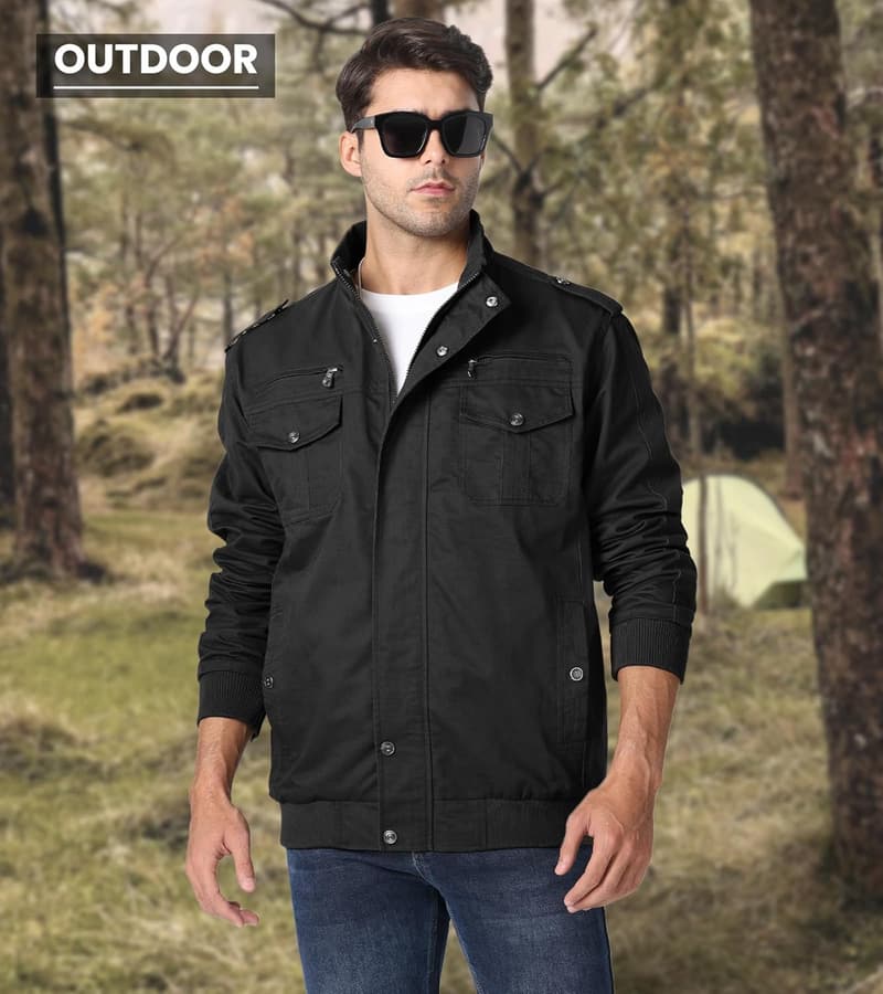 Men's Lightweight Military Windbreaker Jacket with Multi Pockets