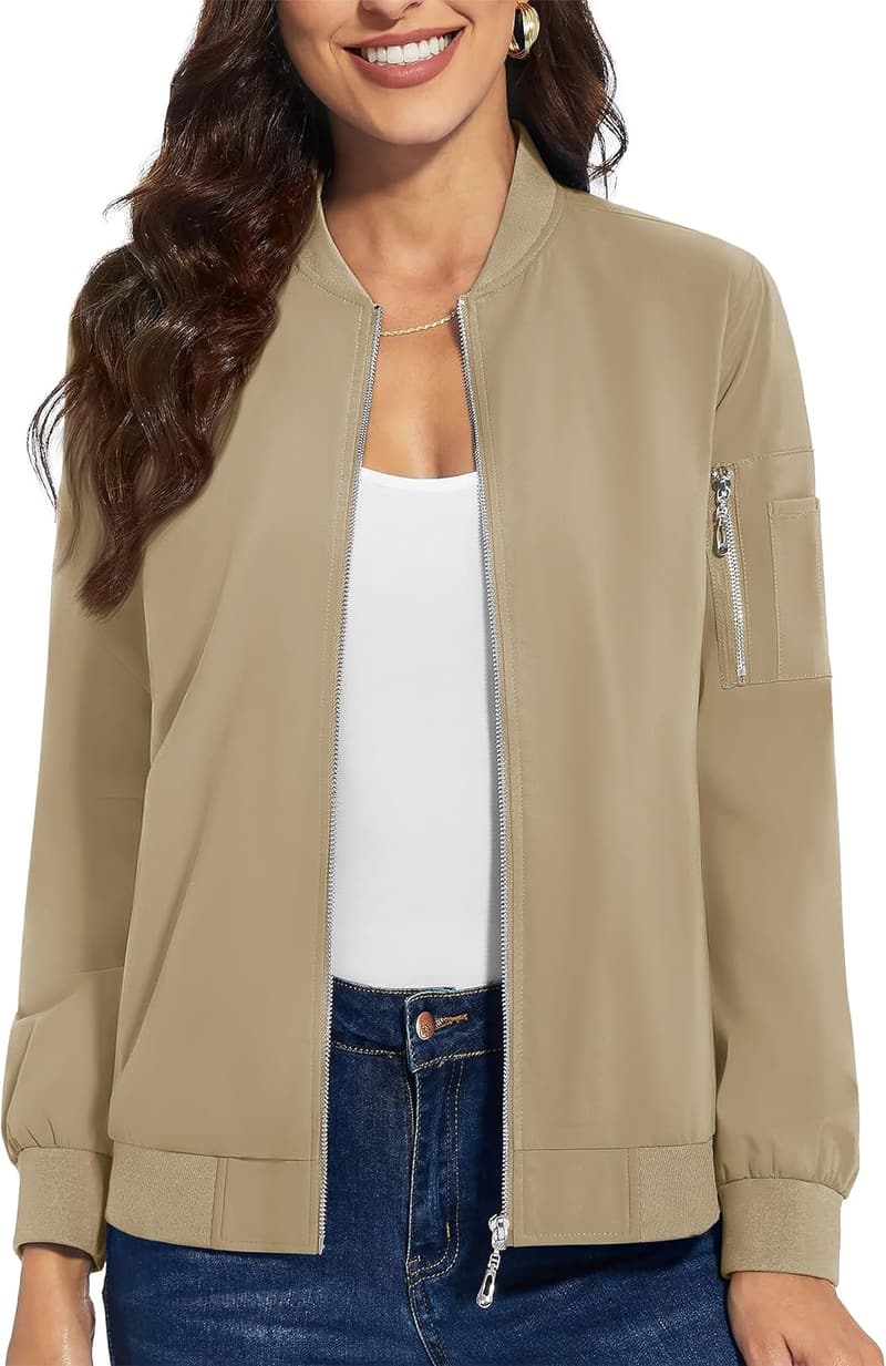 Lightweight Casual Women's Bomber Jacket - Fall Windbreaker