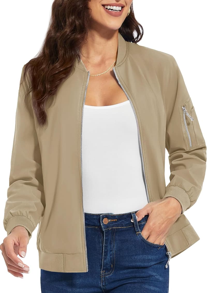 Lightweight Casual Women's Bomber Jacket - Fall Windbreaker